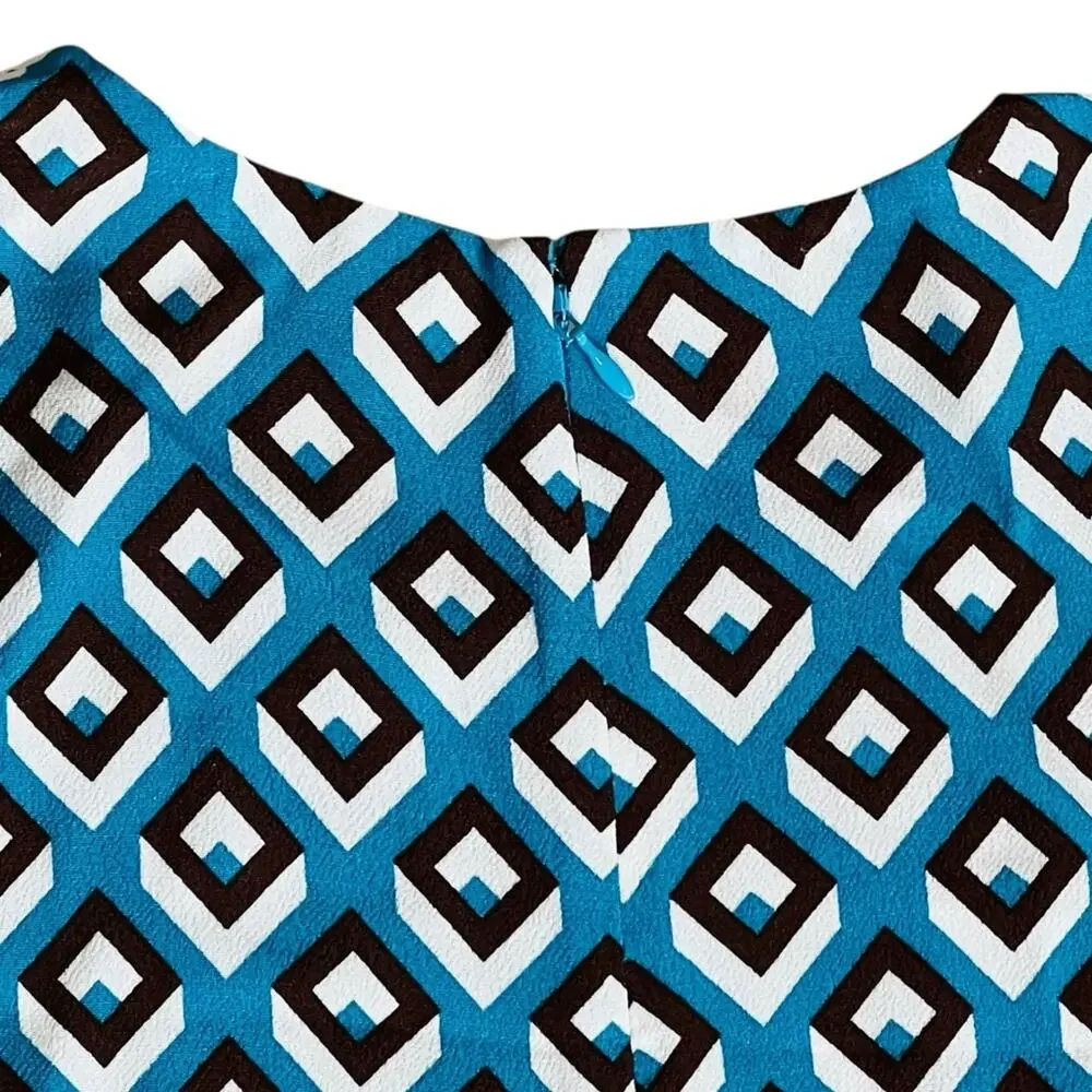 Diane Von Furstenberg Women’s Sz L Blue Geometric Print Carlotta Mini Dress - Picture 9 of 13